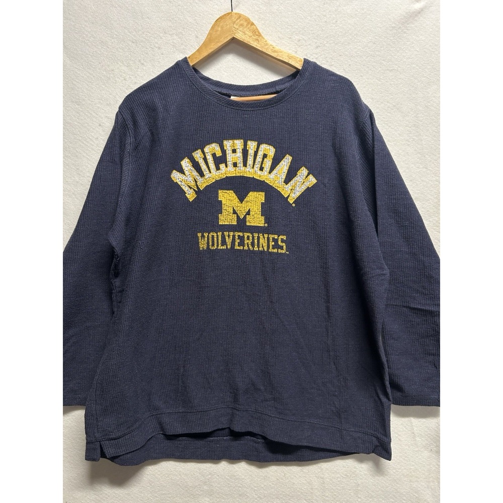 Vtg Michigan Wolverines Blue Champion Long Sleeve Crew Neck XL Ribbed Sweater
